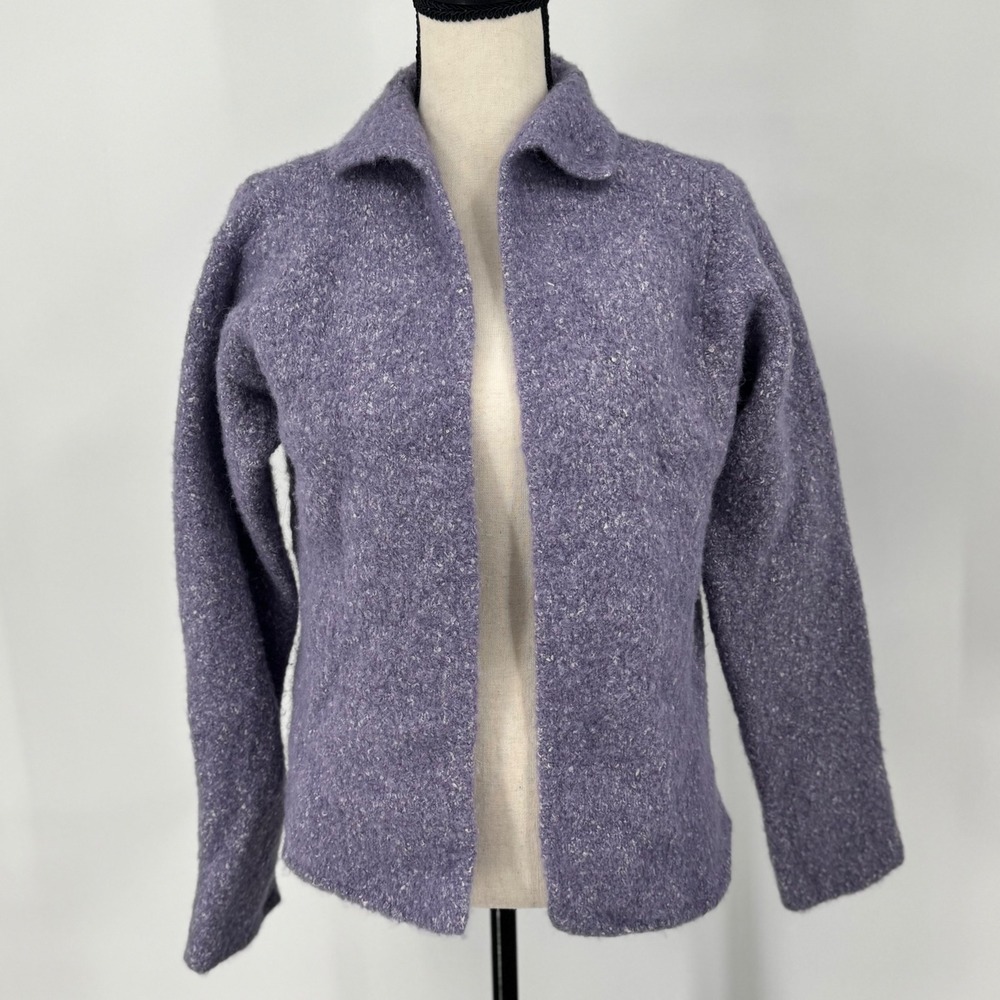 Eileen Fisher Petite Purple Alpaca Wool Silk Blend Notch Collar Coat Jacket PM